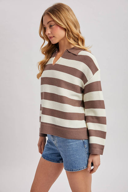 Striped Collar Boxy Pullover