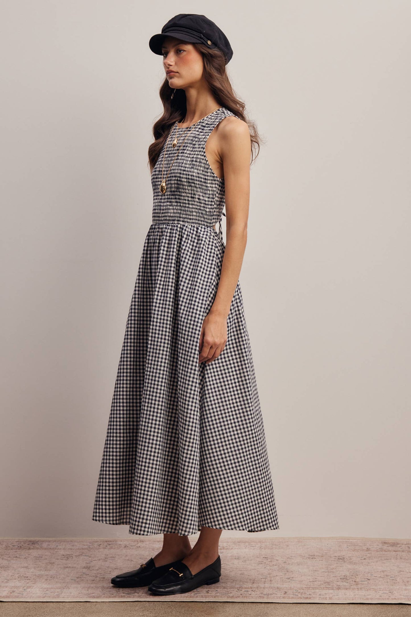 Open-Back Gingham Maxi Dress
