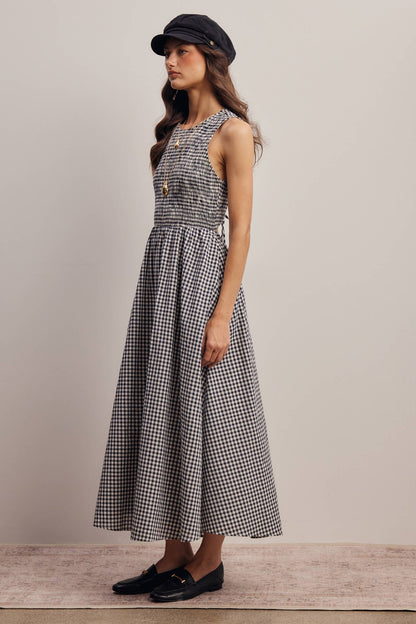 Open-Back Gingham Maxi Dress