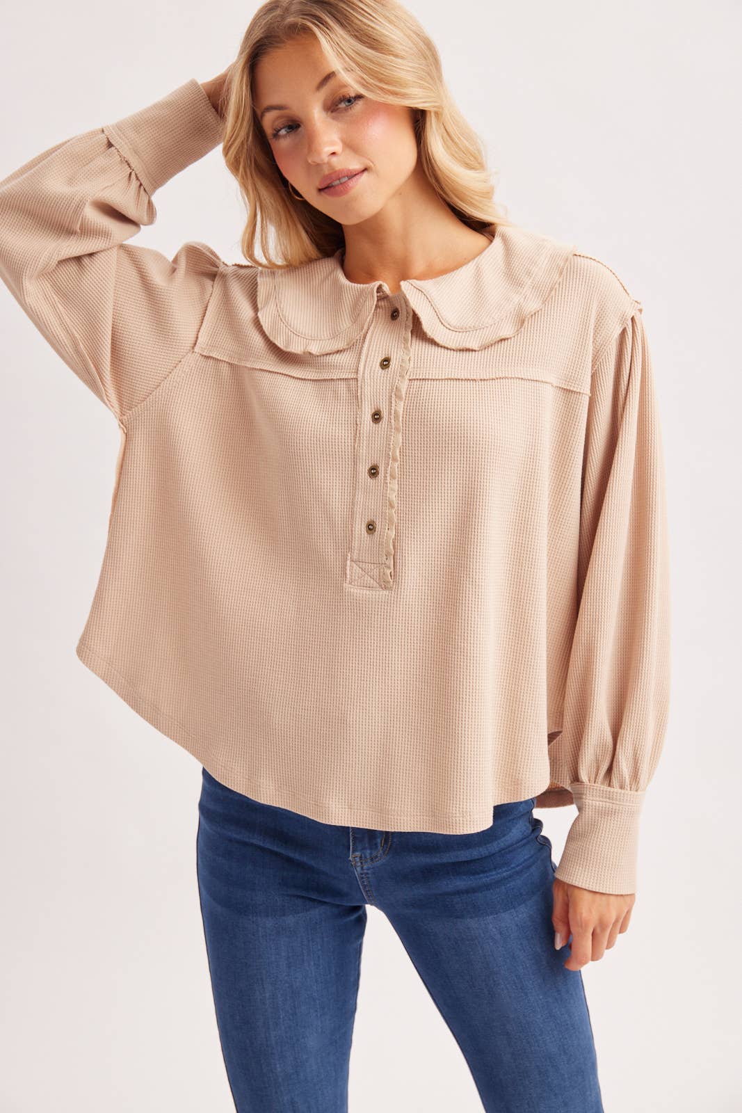 Collar Waffle Knit Top