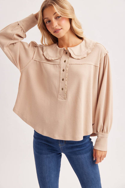 Collar Waffle Knit Top