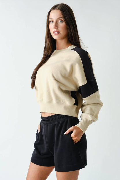 Contrast Edge Cropped Sweatshirt