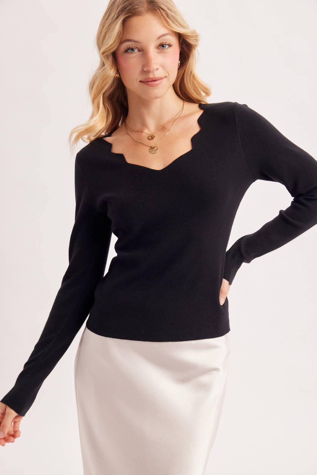 Scallop Neck Knit Top