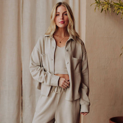 Lt. Gray Cropped Washed Soft Button Up