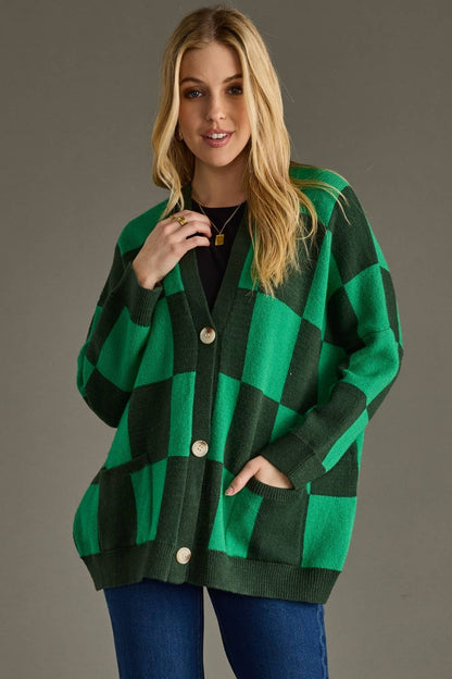 Green Checkered Cardigan