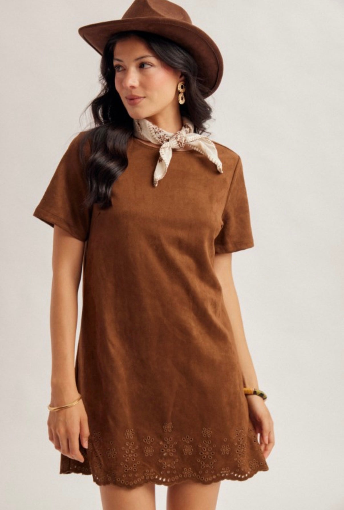 Suede Embroidered Dress