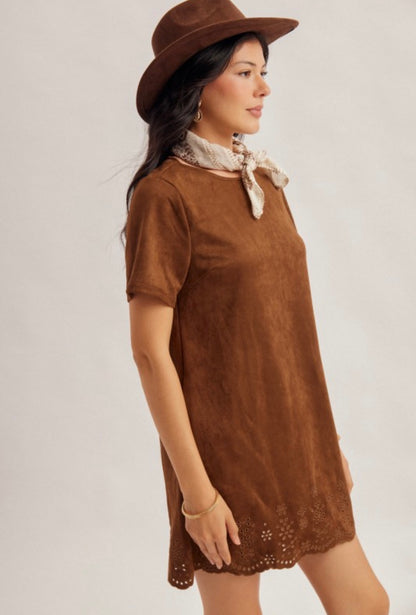 Suede Embroidered Dress
