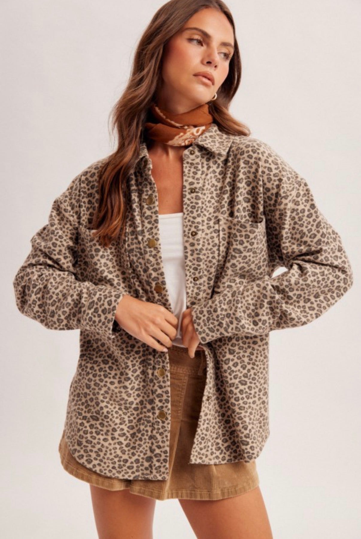 Animal Print Shacket - Taupe