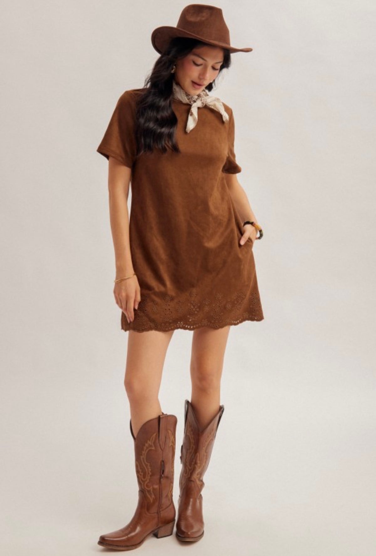 Suede Embroidered Dress