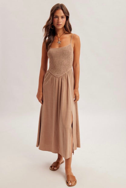 Mocha Smocked Midi Dress