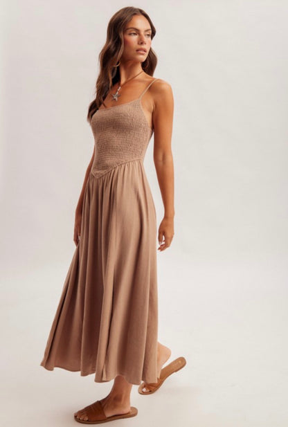 Mocha Smocked Midi Dress