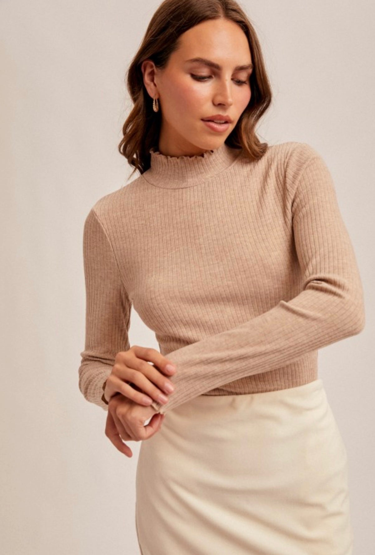 Rib Long Sleeve Tan