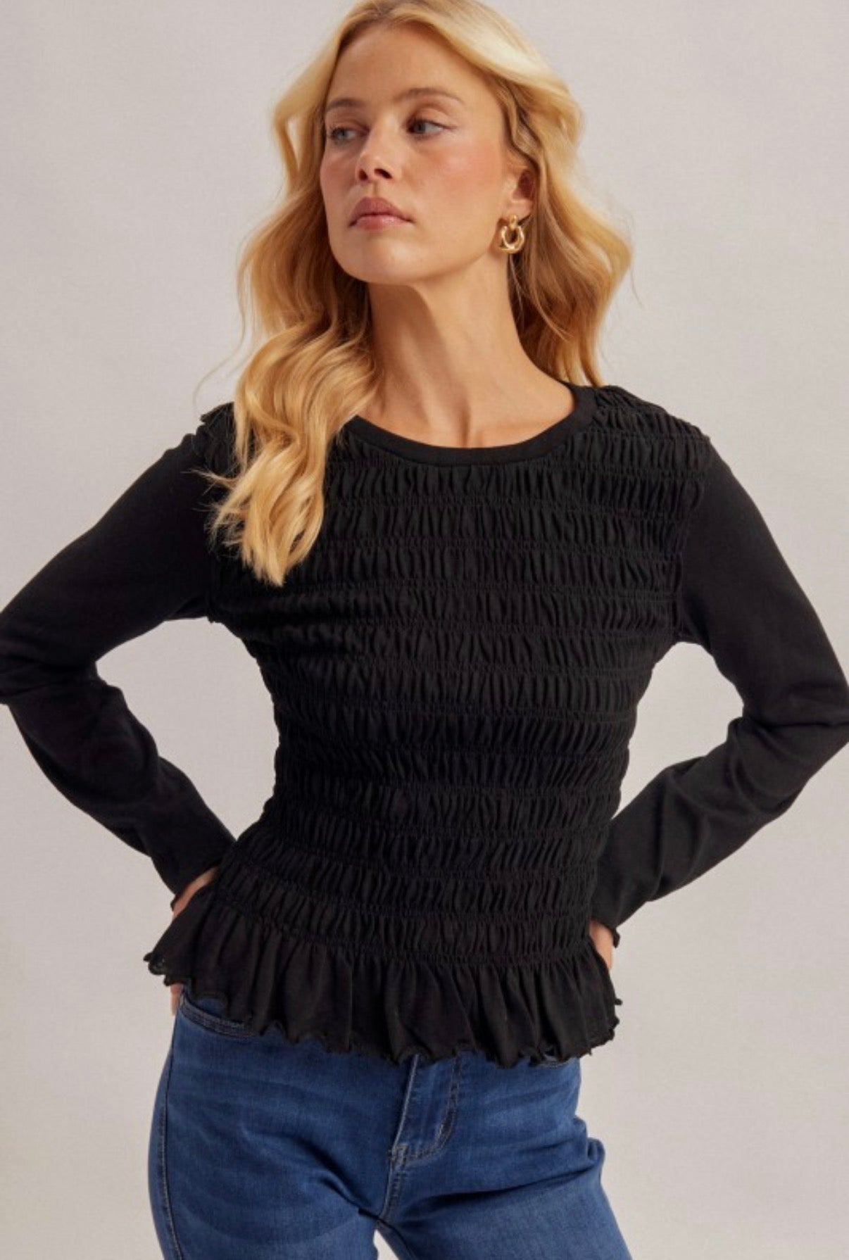 Ruched Ruffle Hem Top