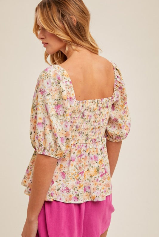 Smocked Floral Top