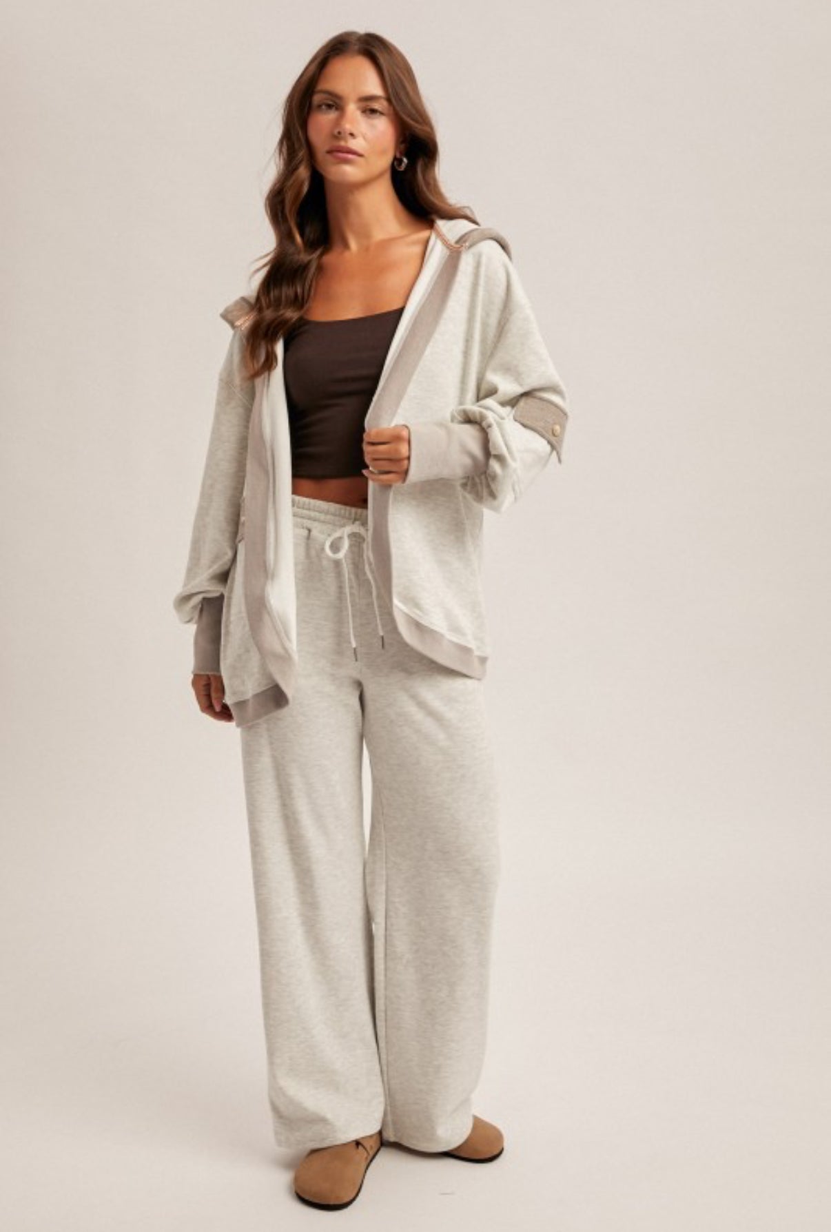 Color Block Hooded Cardi Gray