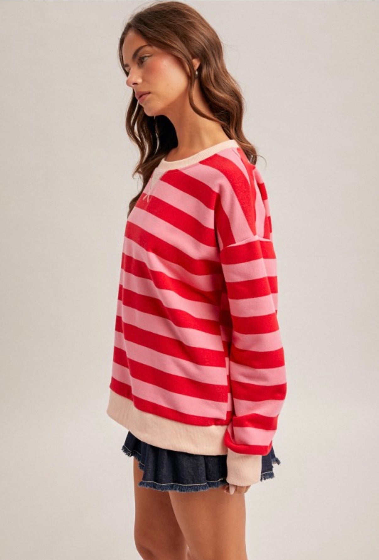 Red & Pink Striped Crew