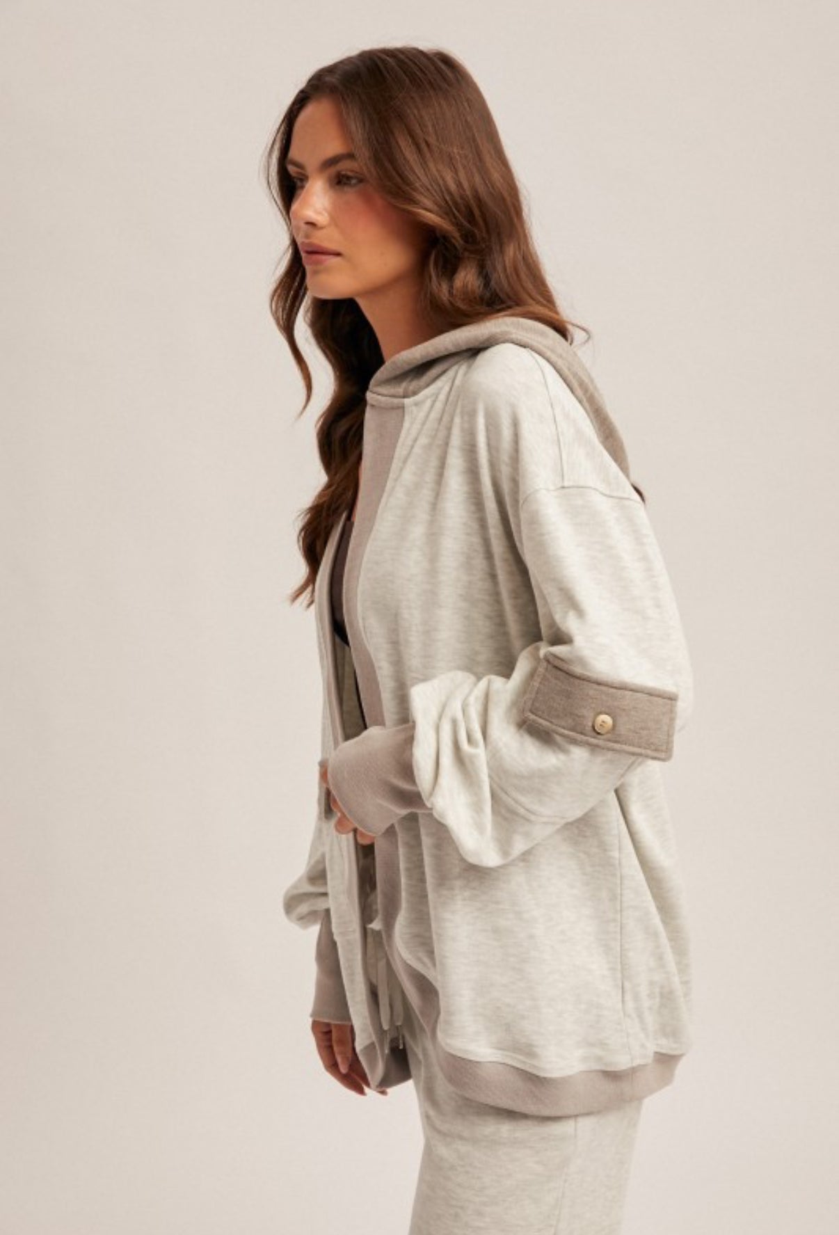Color Block Hooded Cardi Gray