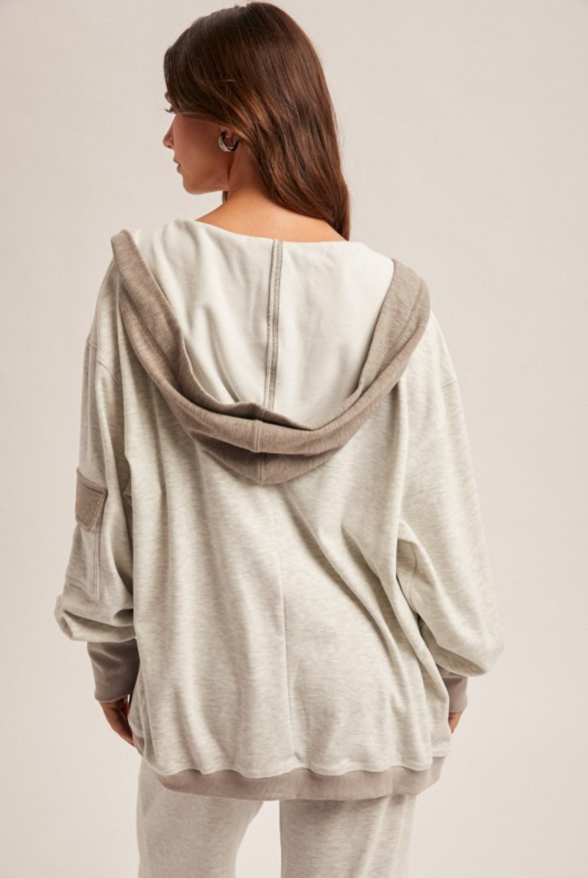 Color Block Hooded Cardi Gray