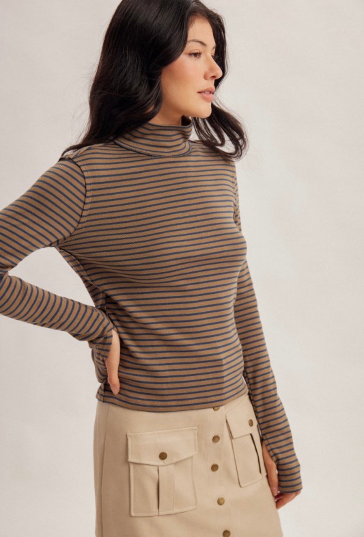 Stripe Turtleneck Olive
