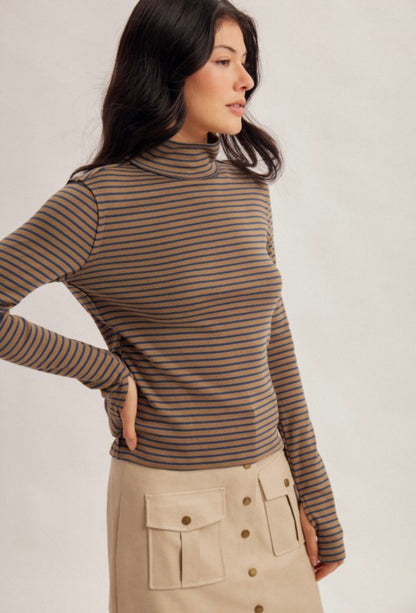Stripe Turtleneck Olive