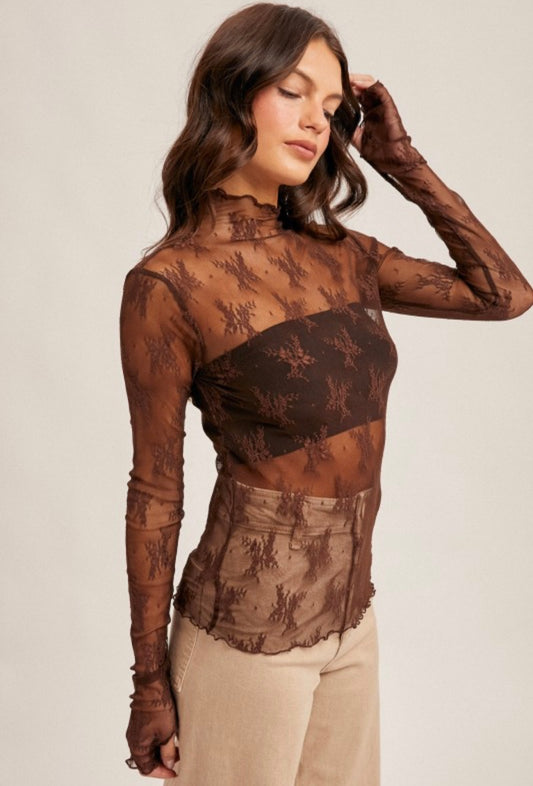 Mock Lace Long Sleeve Black Coffee