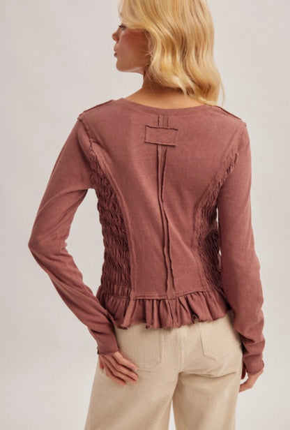 Ruched Ruffle Hem Top