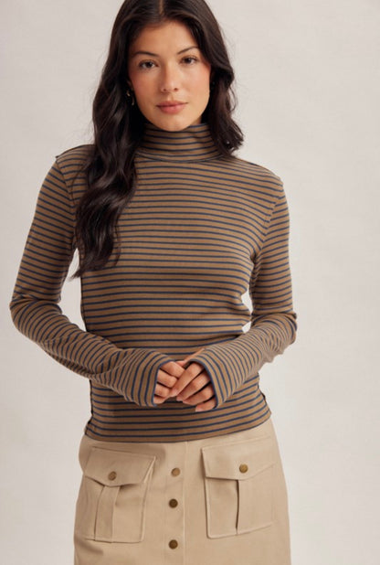 Stripe Turtleneck Olive