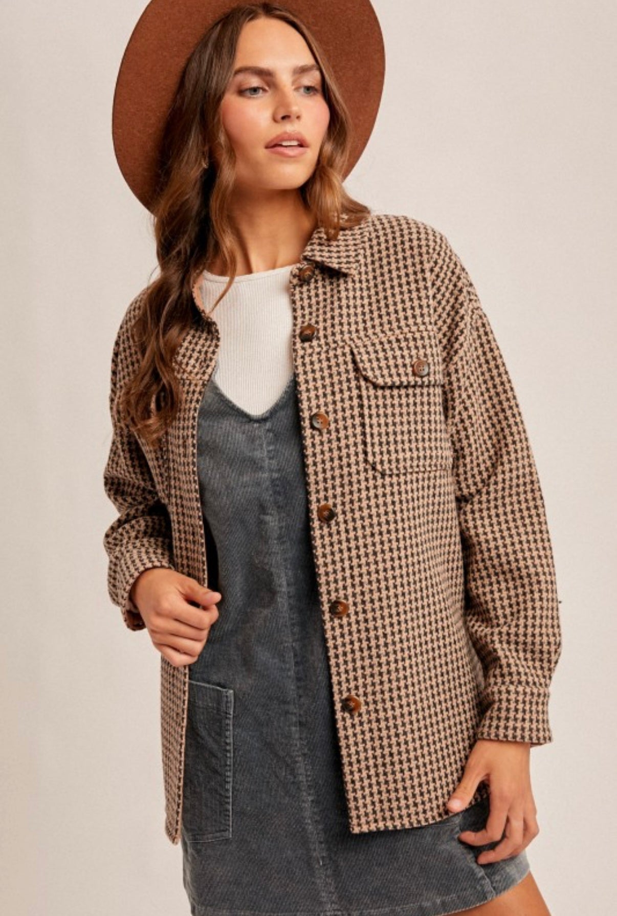 Houndstooth Shacket Blush