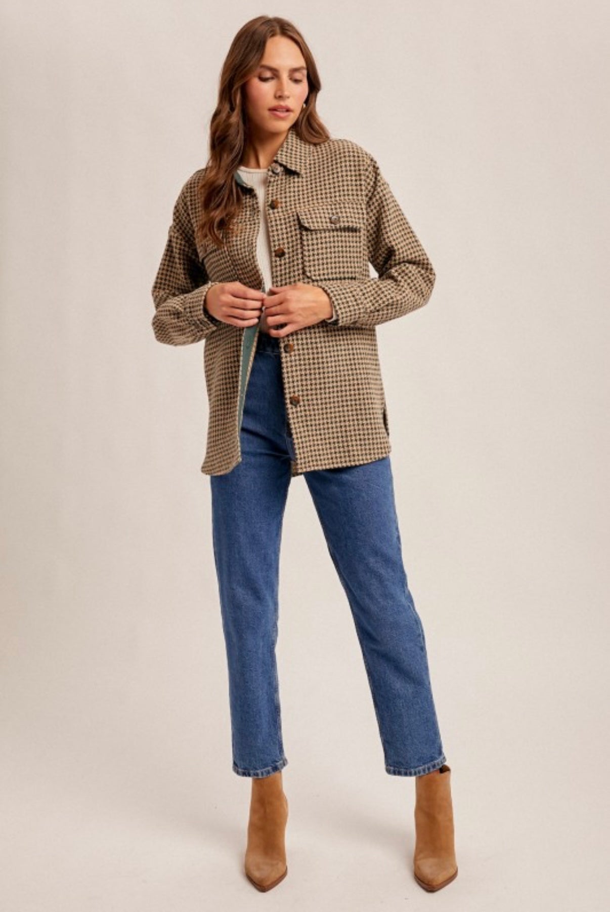 Houndstooth Shacket Emerald
