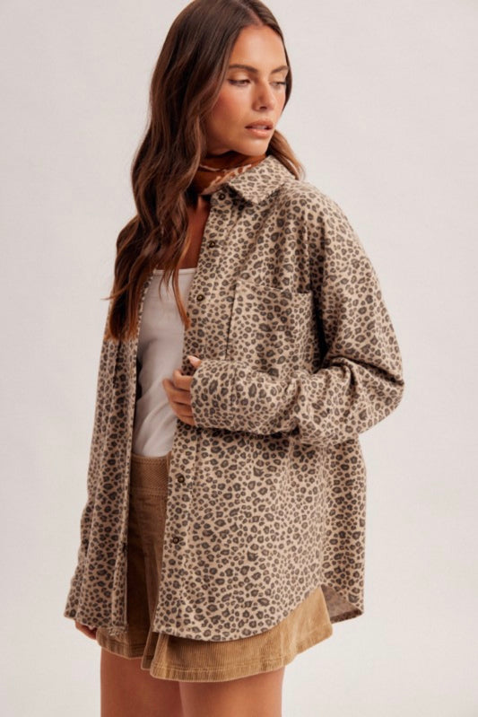 Animal Print Shacket - Taupe