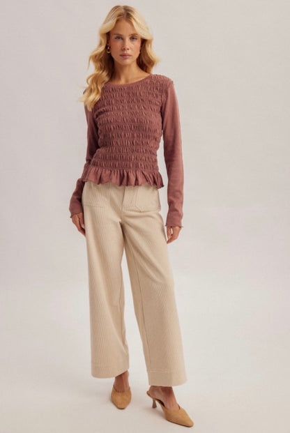 Ruched Ruffle Hem Top