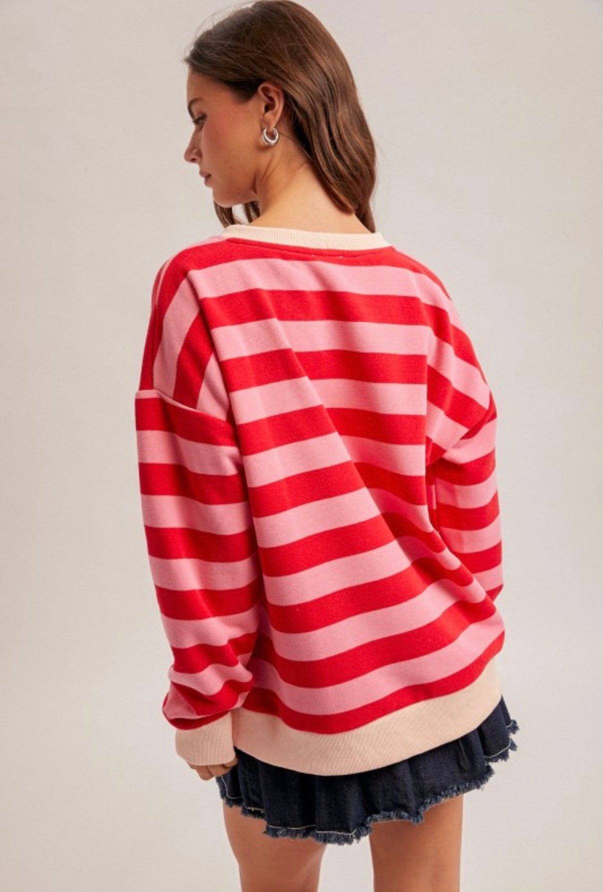 Red & Pink Striped Crew