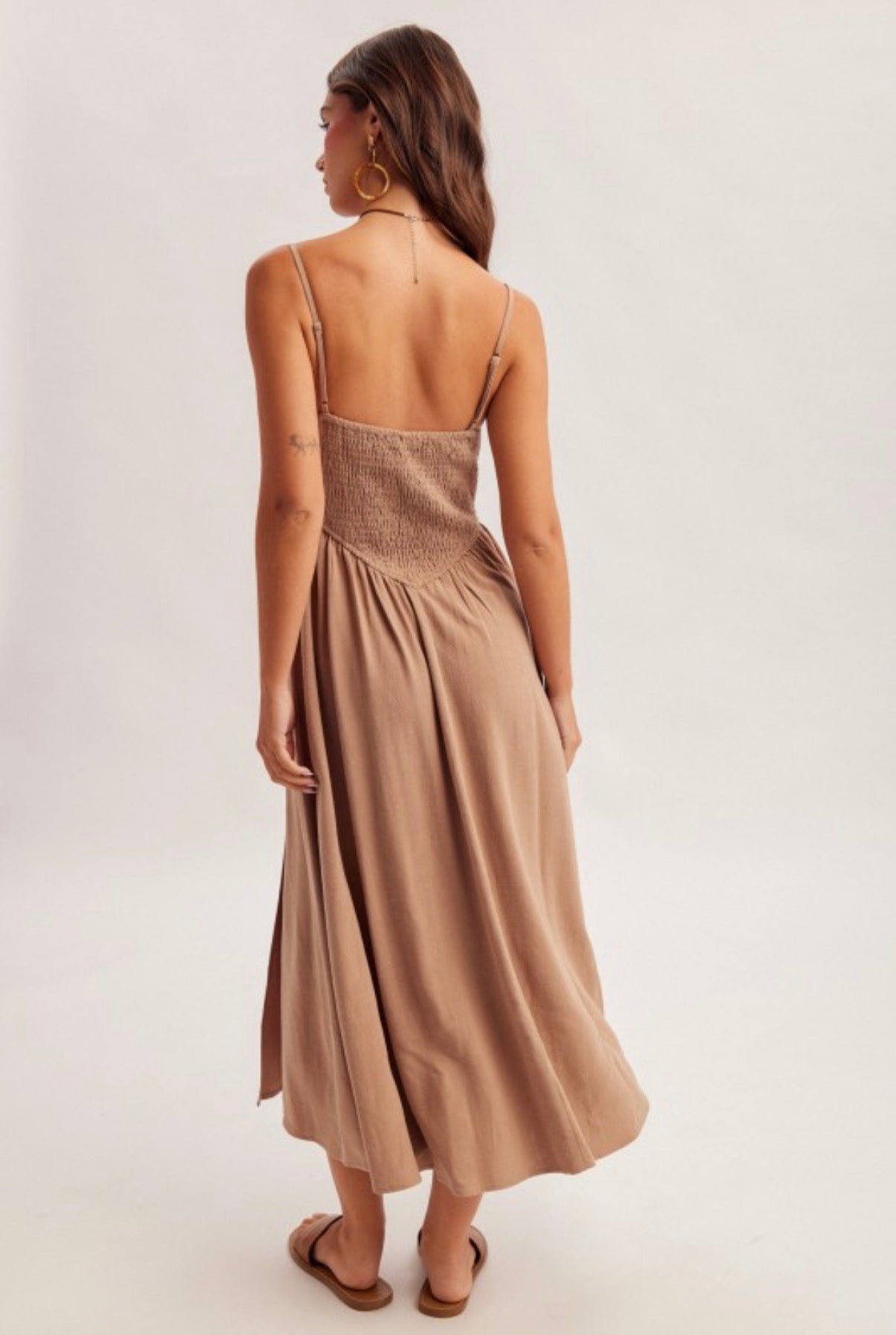 Mocha Smocked Midi Dress