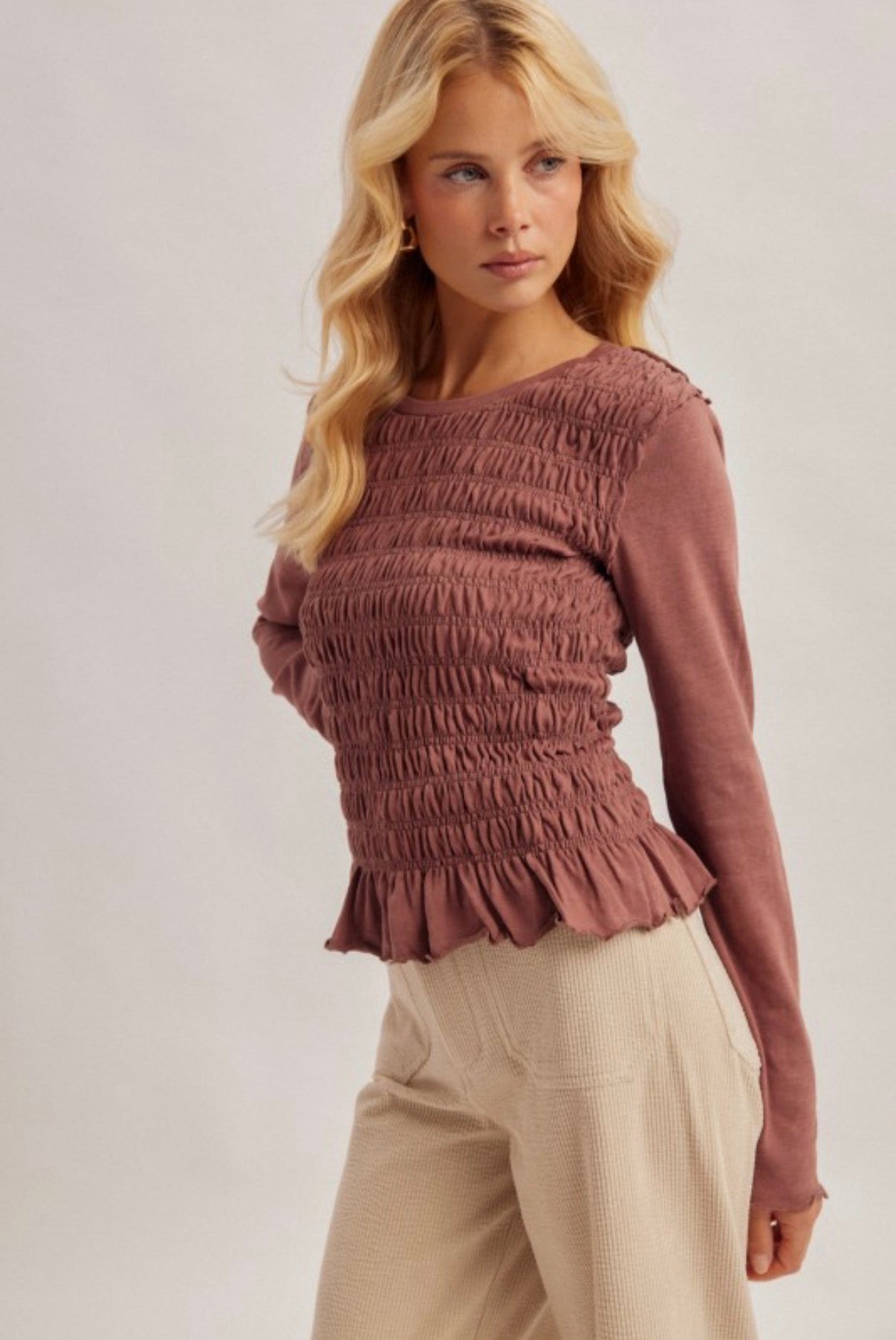 Ruched Ruffle Hem Top