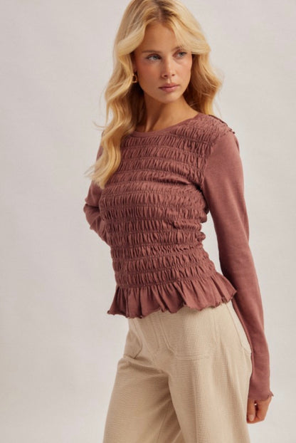 Ruched Ruffle Hem Top