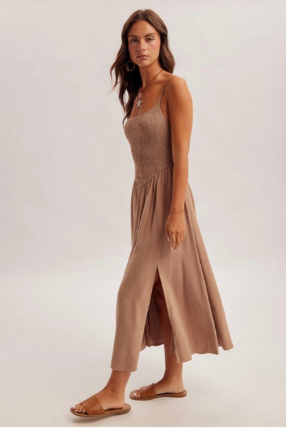 Mocha Smocked Midi Dress