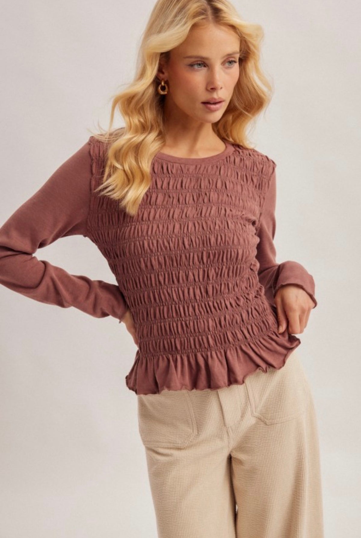 Ruched Ruffle Hem Top