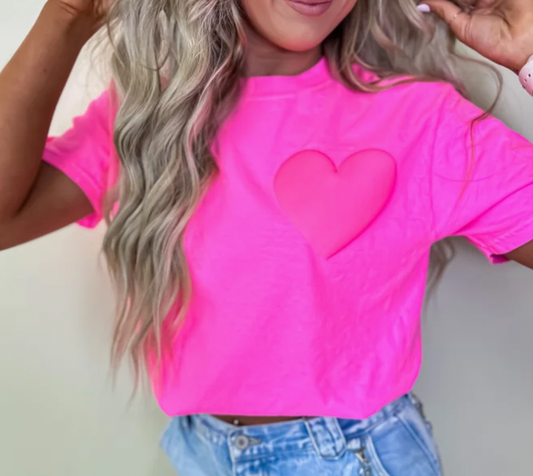 Neon Pink Heart Puff Graphic Tee