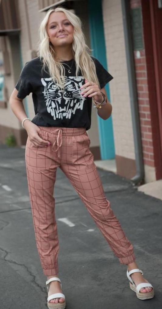 Uptown Lightweight Joggers Dark Peach Grid