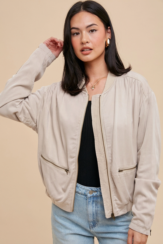 Almond Tencel Bomber Jacket