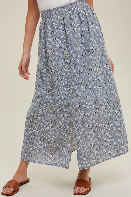 Blue Floral Midi Skirt