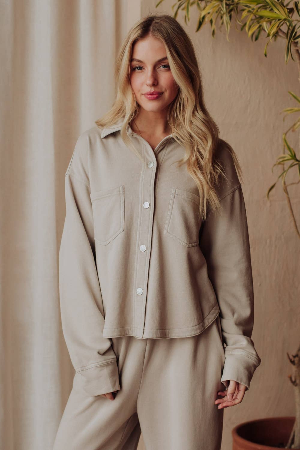 Lt. Gray Cropped Washed Soft Button Up