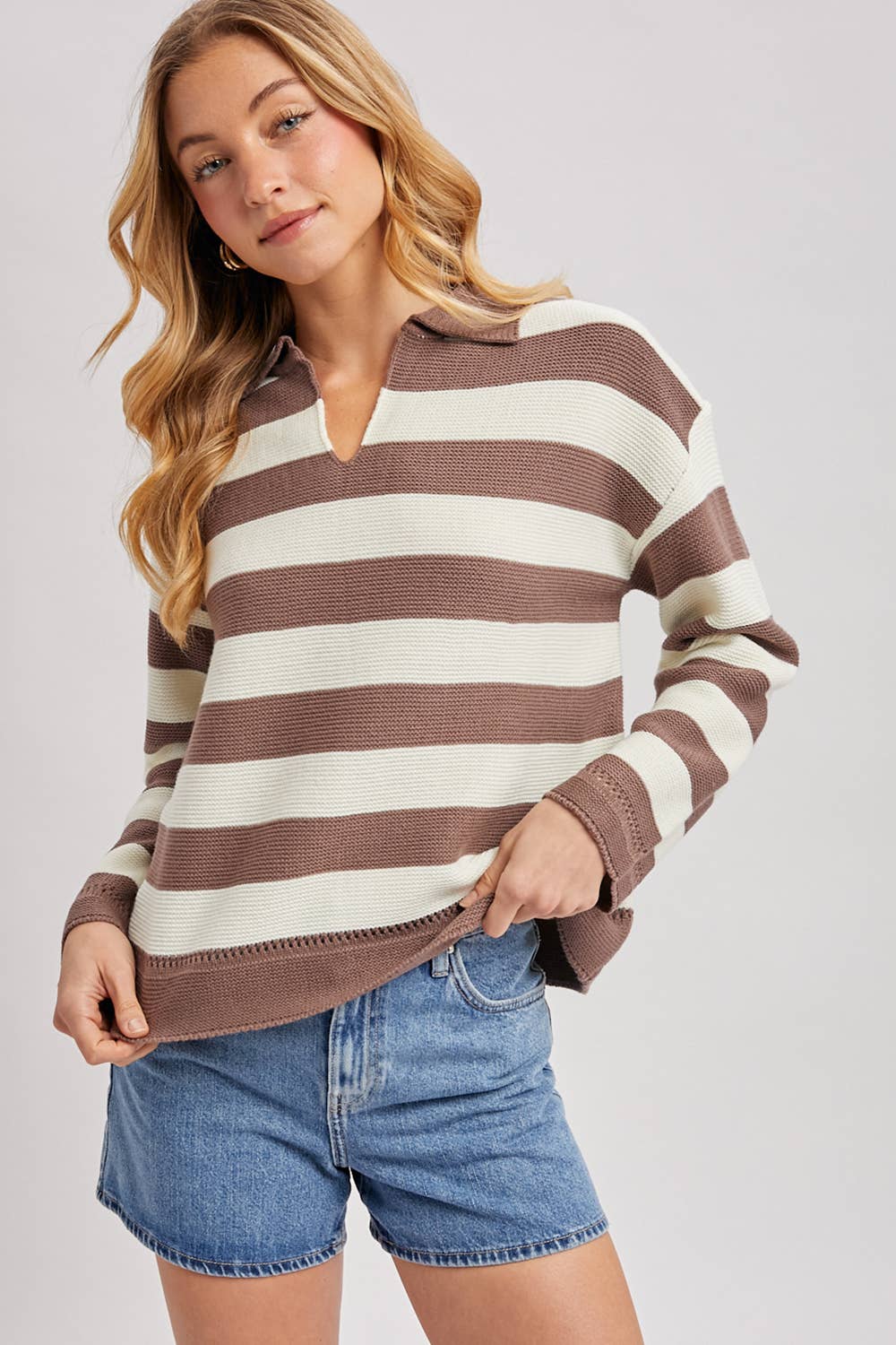 Striped Collar Boxy Pullover