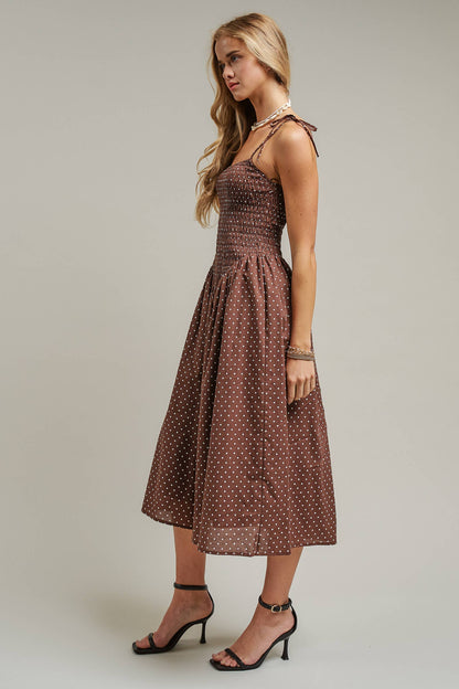 Polka Dot Smocked Midi Dress