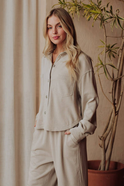 Lt. Gray Cropped Washed Soft Button Up