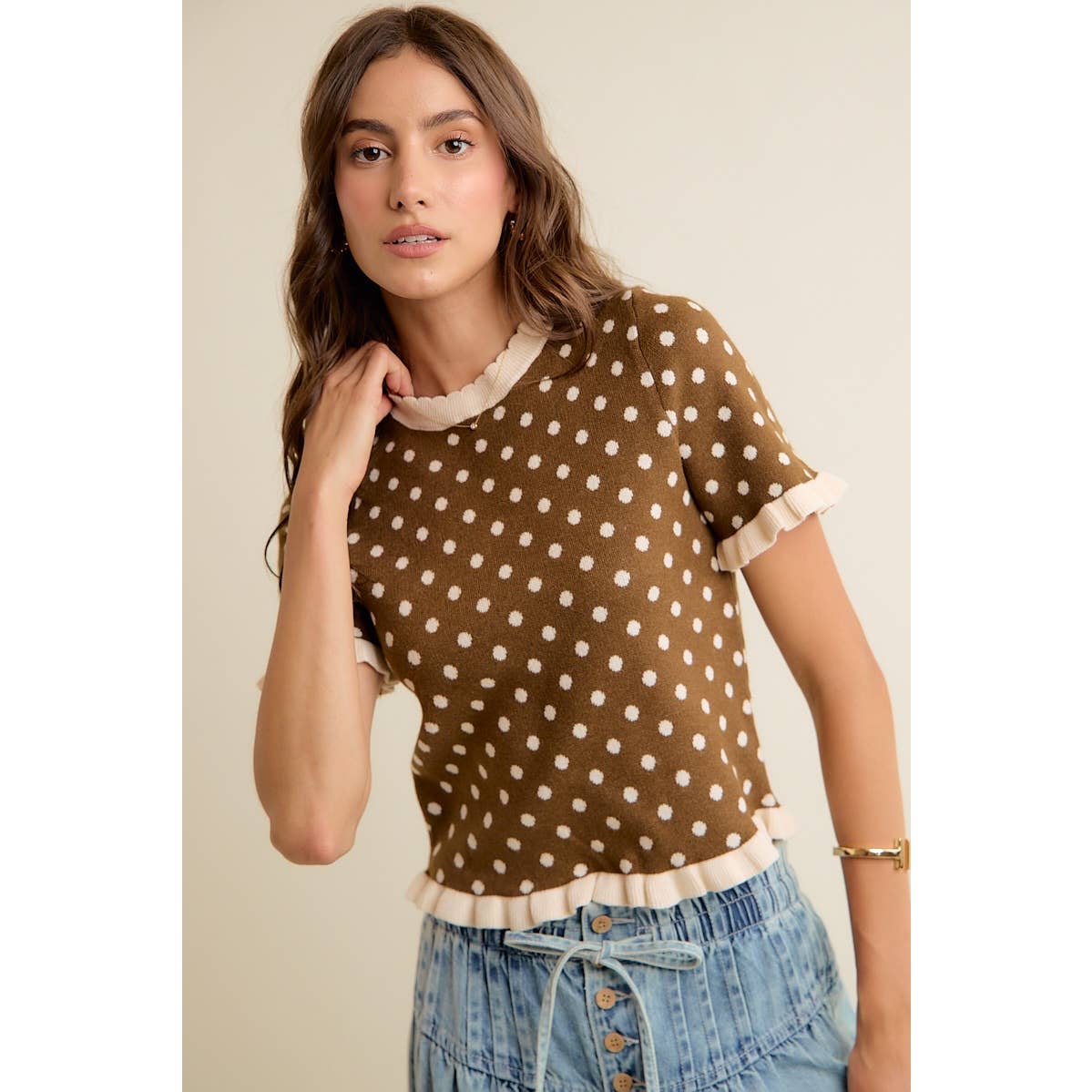 Polka Dot Ruffle Top