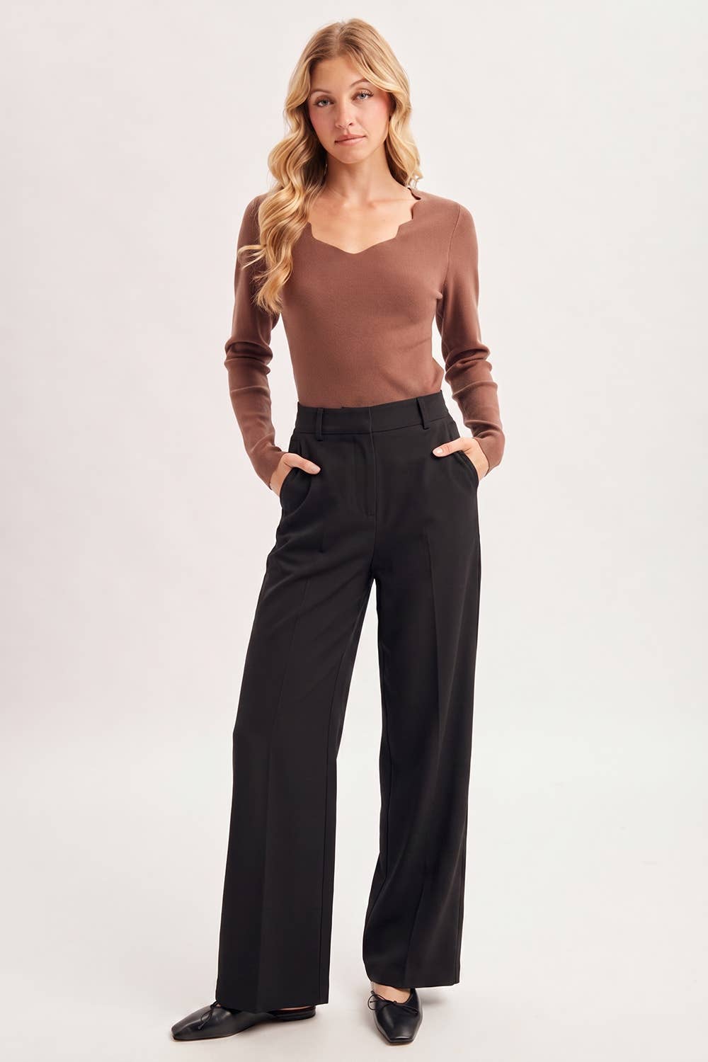 Scallop Neck Knit Top