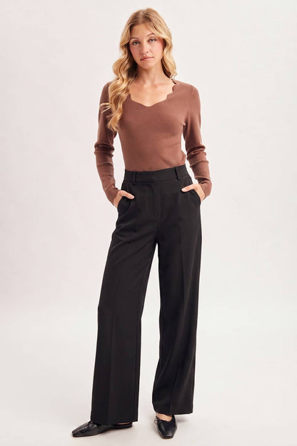 Scallop Neck Knit Top
