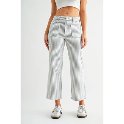 High Rise Wide Leg Crop Stripe