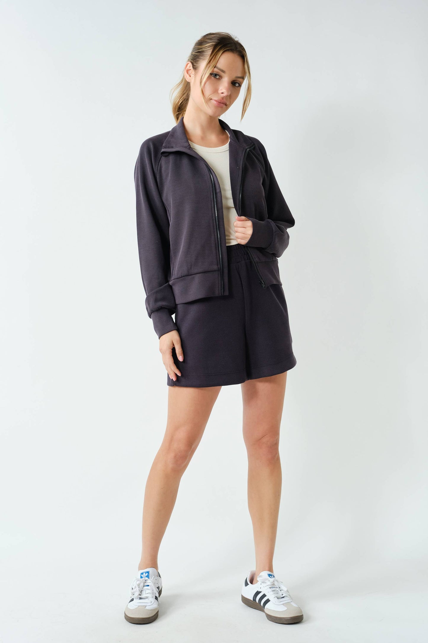 Luxe Sand Wash Rib Zip Jacket